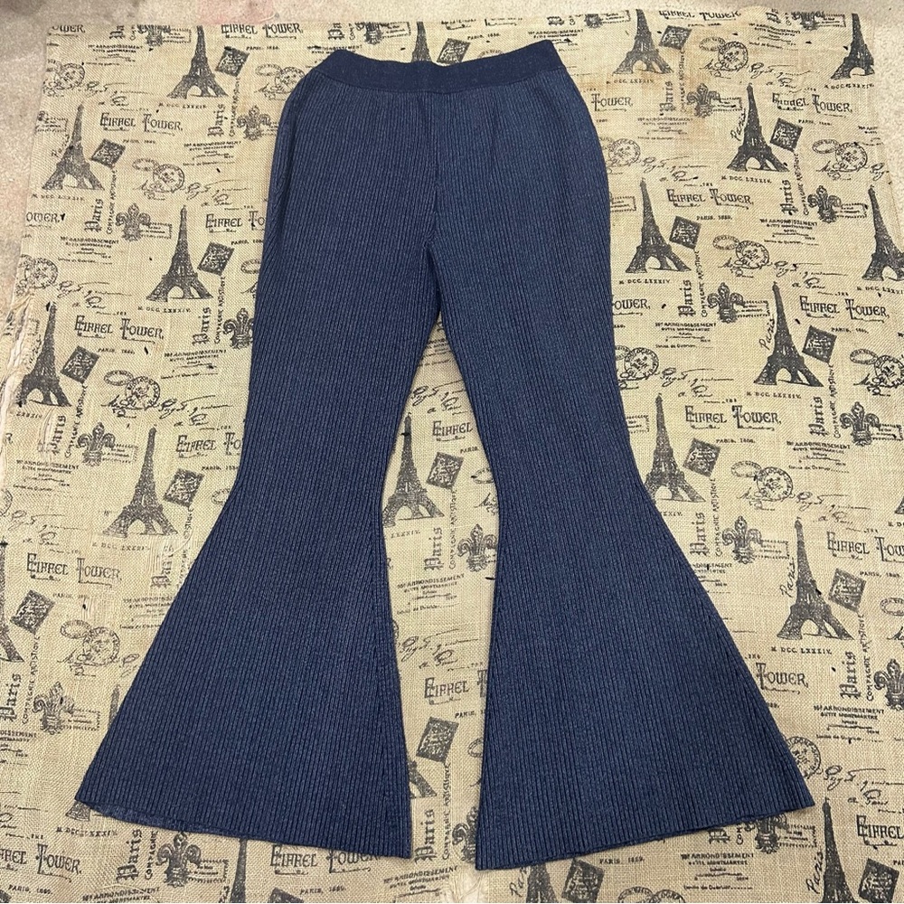 Anthropologie Pilcro Indigo Blue Sweater Ribbed Flare Sweatpants Size L - Picture 11 of 16